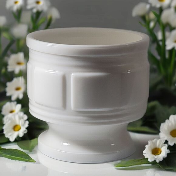 VTG Planter Vase Milk Glass White Paneled Round Footed Mid-Century Modern Decor - Picture 1 of 5